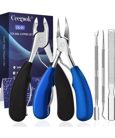 Ceegook Toenail Clippers for Thick Nails, Toe Nail Clippers for Ingrown Toenail, Professional Toenail Clipper for Seniors Adult Men Women, 5 Pcs Heavy Duty Pedicure Kit with Long Handle
