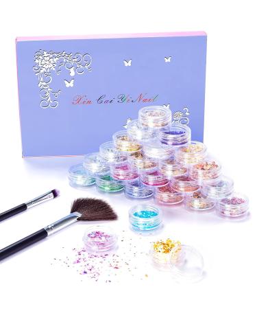 24 Colors Glitter Set with Gold Leaf & Glitter Powder | Nail Art Accessories for DIY Makeup & Body Design - Buy Online on GoSupps.com