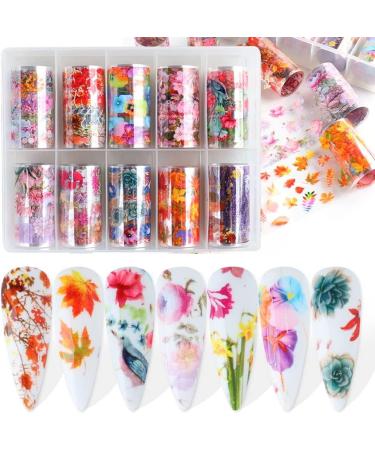 10 Rolls/Box Hot Manicure Transfer Decals DIY Maple Leaf Floral Nail Foil Stickers For Nail Art Decorations - Buy Online on GoSupps.com