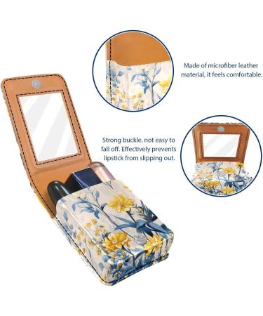 Buy Autumn Yellow Flower Lipstick Case | Leather Organizer with Mirror - Mini Lip Gloss Holder - Buy Online on GoSupps.com