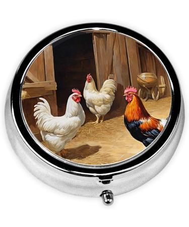 Chicken and Rooster Print Mini Round Pill Box | 3 Compartment Portable Pill Organizer for Travel Home & Office - Buy Online on GoSupps.com