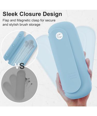 Travel Makeup Brush Holder | Silicone Portable Cosmetic Brushes Organizer with Built-in Cleaner | Upgrade Travel Essentials Case (Sky Blue - Buy Online on GoSupps.com