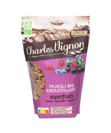 CHARLES VIGNON Muesli Bio Croquant aux Superfruits Saveur Fruit Naturelle (Sachet 375g) - Le Lot De 3