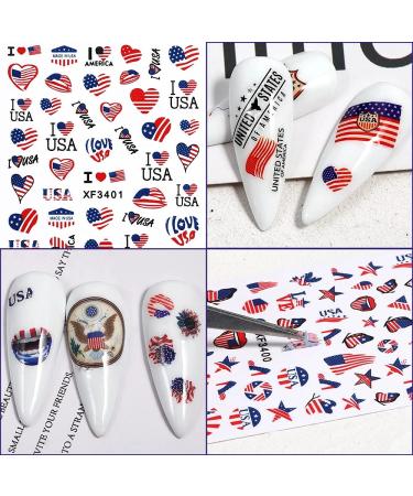 4th of July Patriotic Nail Stickers - 8 Sheets of America Flag Designer Decals for Acrylic Nails - Buy Online on GoSupps.com