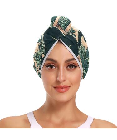 Morning Cat Hair Towel 2 Pack Super Absorbent Hair Drying Towel Quick Dry Hair Turbans Head Towel with Button Twisty Wrap for Women Girls