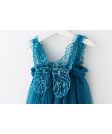 PythJooh Toddler Girl Butterfly Wings Tulle Dress | Sleeveless Princess Tutu Dress | Daisy Stars Sundress for 0-4Years | 2-3 Years | Peacock Blue - Buy Online on GoSupps.com