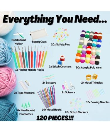 Premium 120pc Crochet Kit for Beginners - Yarn, Hooks, Tools, Storage Bag, Scissors - Purple - Kids & Adults - Buy Online on GoSupps.com