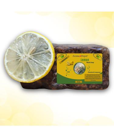 Aroma Depot Lemon Raw African Black Soap 8 oz - 100% Natural Handmade Soap for Acne Eczema Psoriasis & Scar Removal - Best Face & Body Wash - Buy Online on GoSupps.com