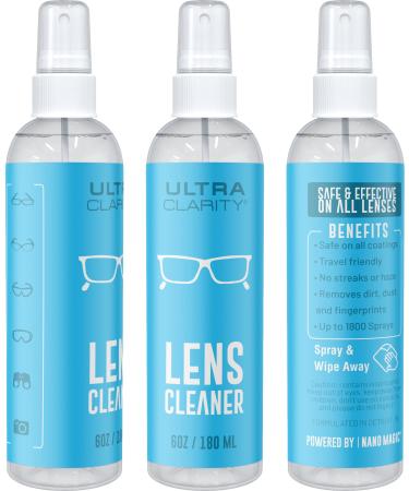 ULTRA CLARITY Eyeglass Lens Cleaning Spray 3-Pack, Three 6 oz Sprays, Glasses, Phone & Electronic Screens, Optic Surfaces, Ideal Even on Coated Surfaces, Silicone-Free, Safe Professional Grade Formula 3 Pack