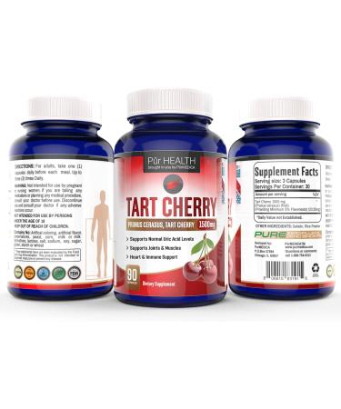 Tart Cherry Supplement 1500mg - Gout & Joint Support Capsules - Flavonoid-Rich 90ct Tart Cherry Extract - Buy Online on GoSupps.com
