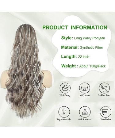 YEESHEDO Long Wavy Drawstring Ponytail Extension 26 Ash Blonde with Platinum Highlights - Buy Online on GoSupps.com