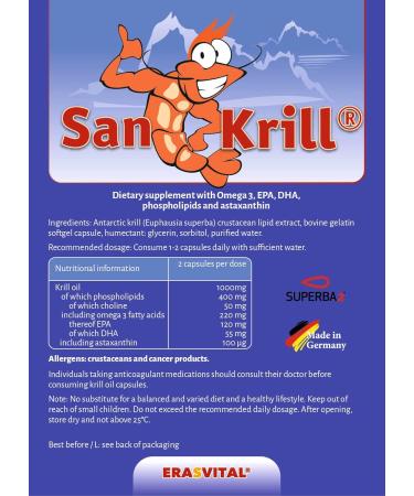 Buy SanKrill 500mg - Premium Antarctic Krill Oil Capsules with Omega 3 & Astaxanthin | 60 Count - Buy Online on GoSupps.com