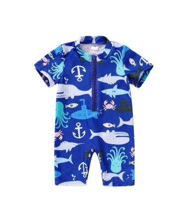 HAPPYMA Newborn Infant Baby Boys Swimsuit One-Piece Zipper Cartoon Fish Print Bodysuit Sunsuit Swimwear Bathing Suit Blue 0-3 Months 0-3 Months Blue