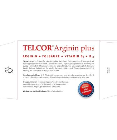 Telcor Arginine Plus - 240 Vegan Tablets for High Blood Pressure & Arteriosclerosis Support | Vitamins B6 B12 & Folic Acid | Quality Made in Germany - Buy Online on GoSupps.com