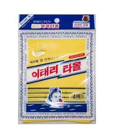 Korean Asian Exfoliating Bath Washcloth Towel 4pcs(Yellow) GOLDSANGSA Yellow 4