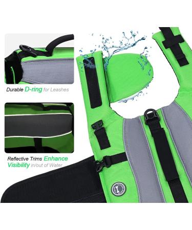 Vivaglory Neoprene Dog Rescue Vest with Reflective Caps & Removable Front-Wheel Drive for Swimming & Boating - XXS Neon Green (28-35cm) - Buy Online on GoSupps.com
