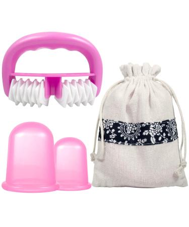 Anti cellulite GUKKK Anti Cellulite Massage Roller Anti Cellulite Massage Cup Set for Anti Cellulite Cupping Silicone Skin Care Anti-Aging Streaming Removing Cellulite (Rosa)