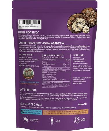 Bunkell Ashwagandha Mushroom Gummies Adaptogenic 7 Mushrooms Mix w/ashwagandha - Lion's Mane Reishi Chaga & Maitake - Ashwagandha Gummies for Energy Cognitive & Immune Support 90 Count - Buy Online on GoSupps.com