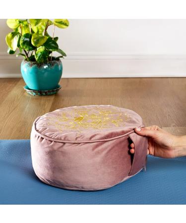 Traditional Tibetan Zafu Meditation Cushion - Soft Velvet with Embroidery - Rose Quartz - Buy Online on GoSupps.com