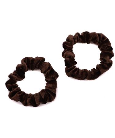 Mytoptrendz Velvet Scrunchies Solid Color Small Hair Ties Ponttail Bands for Thin Hair Girls Hair Accessories (Dark Brown)