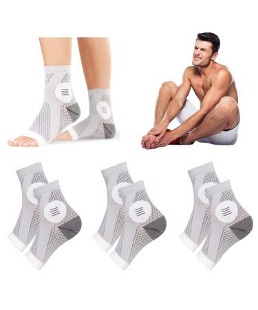 3 Pairs Upgraded Neuropathy Socks for Women & Men Soothe Relief Compression Socks 15-20 mmHg Grey Large