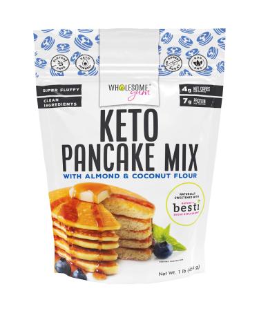 Wholesome Yum Keto Pancake Mix - Fluffy Low Carb Blanched Almond Flour Pancake Mix - Non GMO, Gluten-Free, Grain-Free, Natural Ingredients (16 oz / 1 lb)