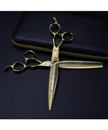Hair Cutting Scissors Shears 7 Inch Professional Gold JP440c Steel Damask Pattern Hair Scissors Haircut Thinning Barber Cutting Shears Hairdresser Scissors Set