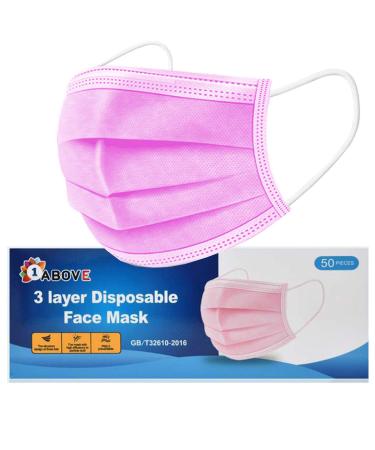 1ABOVE Disposable 3 Ply Dustproof Breathable Face Mask (50Pcs Pink) 50 Pink