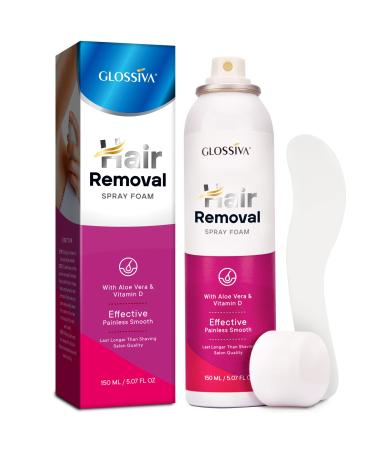 Glossiva Hair Removal Spray Foam - Newest Formula from 100% Natural Ingredients - Effective & Painless Hair Removal Cream - Body & Intimate Depilatory Spray Foam for Women & Men(1 Pack)