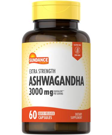 Sundance Ashwagandha Capsules | 3000mg | 60 Count | Extra Strength Formula | with Black Pepper Extract | Non-GMO and Gluten Free Supplement