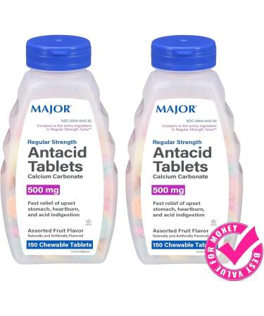 AmeriCan Goods 2/Pack Regular Strength Antacid Tablets Chewable Calcium Carbonate 150 Tablets 500mg Assorted Fruit Flavor Gluten Free - Buy Online on GoSupps.com
