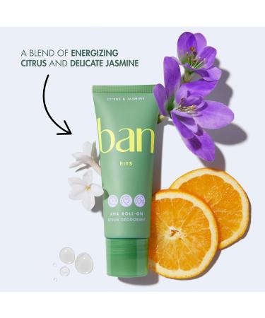 Ban Invisible Roll-On Aluminum-Free AHA Deodorant for Women and Men Aluminum Free 48-Hour Odor Protection Citrus & Jasmine 2.3 Oz - Buy Online on GoSupps.com