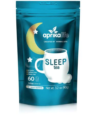 Aprika Life - Sleep Tea with Sleep Guide, 100% Natural Herbal Tea with 12 Herbs Created by Herbalists, Promotes Relaxation, Stress Relief - Restful Sleep - 60 bags