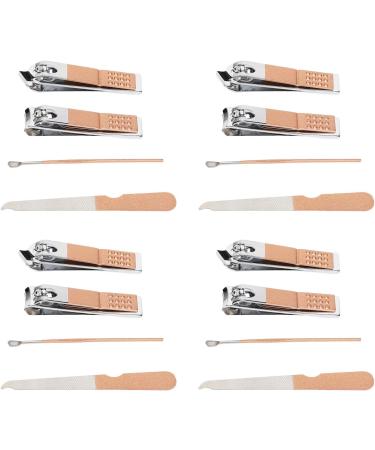 4 Set Nail Clippers Beauty Tools Stainless Steel Ear Spoons Nail Files Grooming Manicure Set with Pink PU Storage Bags - Buy Online on GoSupps.com