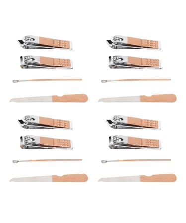 4 Set Nail Clippers Beauty Tools Stainless Steel Ear Spoons Nail Files Grooming Manicure Set with Pink PU Storage Bags
