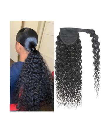 Ponytail Extension Deep Wave Wrap Around Pony Tail Clip In Wave Curly Hair Extensions 8-24" Brazilian Human Hair Ponytails Hairpiece for Black Women Ponytail Hair Extension(Size:12inches) 12inches Wrap Around Ponytail