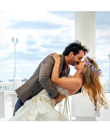 Flower Crown Flower Girl Hair Accessories Festival Accessories Hen Party Accessories Flower Headband with Ribbon for Women or Girls (Purple) - Buy Online on GoSupps.com