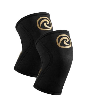 Reh band Kniebandage strength sport knee support for cross fit & heavy training Knee Sleeve made of 5 mm neoprene in many colors & sizes unisex XL gold/black - 1 pair