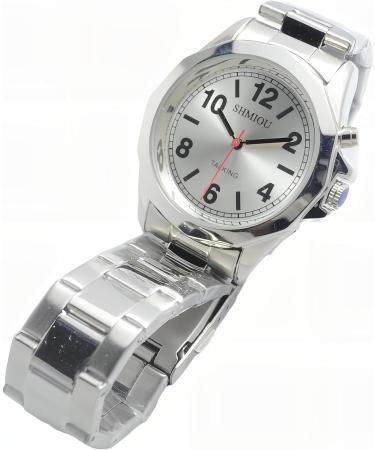 SHMIOU English Talking Watch for Senior Blind, Visually Impaired - Silver Unisex Quartz Analog Bracelet - Buy Online on GoSupps.com