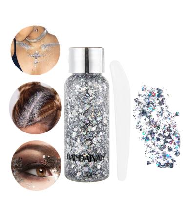 Body glitter gel glitter liquid face body glitter gel festival glitter mermaid sequins chunky glitter liquid face hair make-up long loading sparkling with 1 spoon silver - Buy Online on GoSupps.com