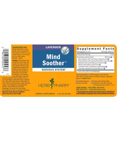 Herb Pharm Certified Organic Mind Soother Lavender Liquid Herbal Formula 1 Fl Oz - Buy Online on GoSupps.com
