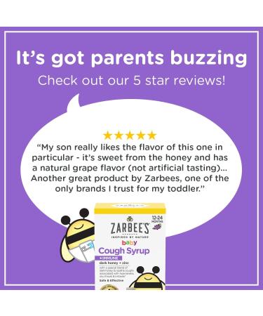 Zarbee's Baby Cough Syrup + Immune Support - Alcohol-Free Toddler Relief | Dark Honey & Zinc, Natural Grape Flavor | 2Fl Oz - Buy Online on GoSupps.com