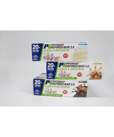 Performance Inspired Nutrition - Mixed Box of 12 Protein 2.0 Bars | Chocolate Peanut Butter & Birthday Cake Flavors - International Shipping Available - Buy Online on GoSupps.com