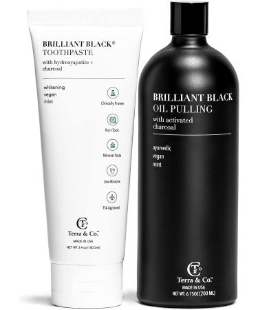 Terra & Co. Brilliant Black Teeth Whitening Kit | Vegan & Cruelty-Free Dental Care with Oil Pulling, Bamboo Charcoal Floss & Toothpaste - Buy Online on GoSupps.com