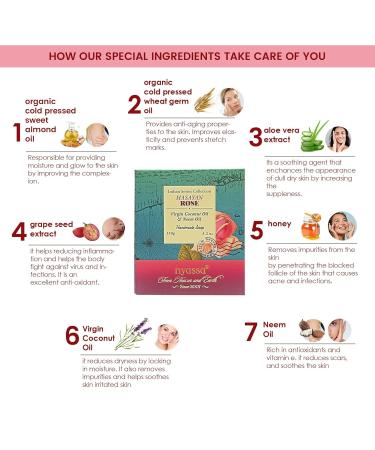 Nyass.a Hasayan Rose Luxury Handmade Natural Soap - Neem Virgin Coconut & Organic Wheat Germ Oil | 150gm Natural Cleanser - Buy Online on GoSupps.com