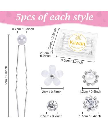 25 Wedding Hairpins - Bridal Jewelry U-Shaped Rhinestone Hair Clips with Pearls & Flowers for Brides & Girls - International Shipping - Buy Online on GoSupps.com