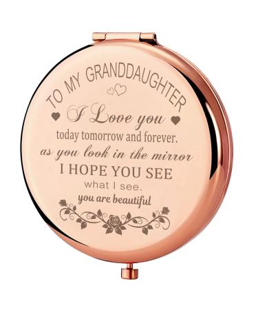 GAOLZIUY Granddaughter Gifts from Grandma and Grandpa  Gifts for Granddaughter  to My Granddaughter Makeup Compact Mirror  Granddaughter Birthday Gifts Rose Gold-daughter in Law