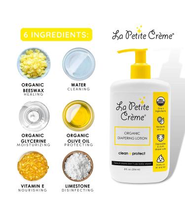 La Petite Creme Organic Diapering Lotion - Gentle Diaper Rash Cream with USDA Certified Organic Ingredients - 8 oz - Buy Online on GoSupps.com