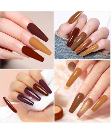 Yueshop Brown Gel Nail Polish 10 Colors Autumn Pumpkin Orange Champagne Burgundy Red Glitter Gel Nail Polish Set Soak off UV LED Lamp Nail Polish (8ml) - Buy Online on GoSupps.com