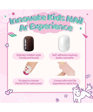 144Pcs Kids Press on Nails - Children Girls Short Artificial Fake Nails - No Fading Quick Stick on Cute Pre Glue Full Cover Acrylic Nail Kit - Rainbow Design - Perfect Gift for Kids - Buy Online on GoSupps.com